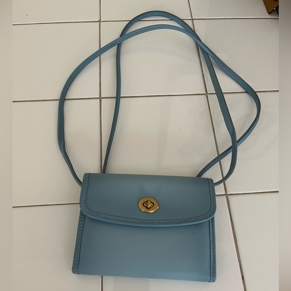 Coach Originals Light Blue and Navy Flap Wallet Crossbody bag